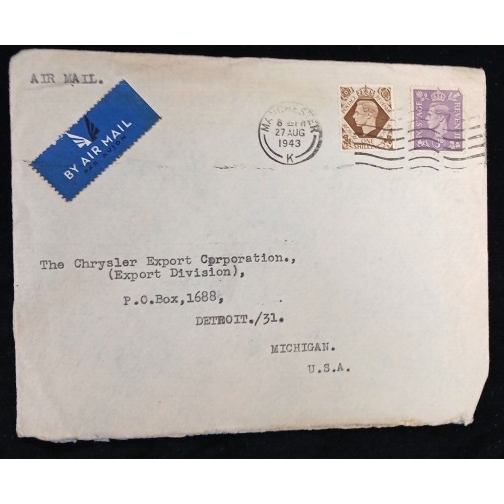 Chrysler Export Corporation Stamped Michigan USA Envelope Cover 1943 Internation